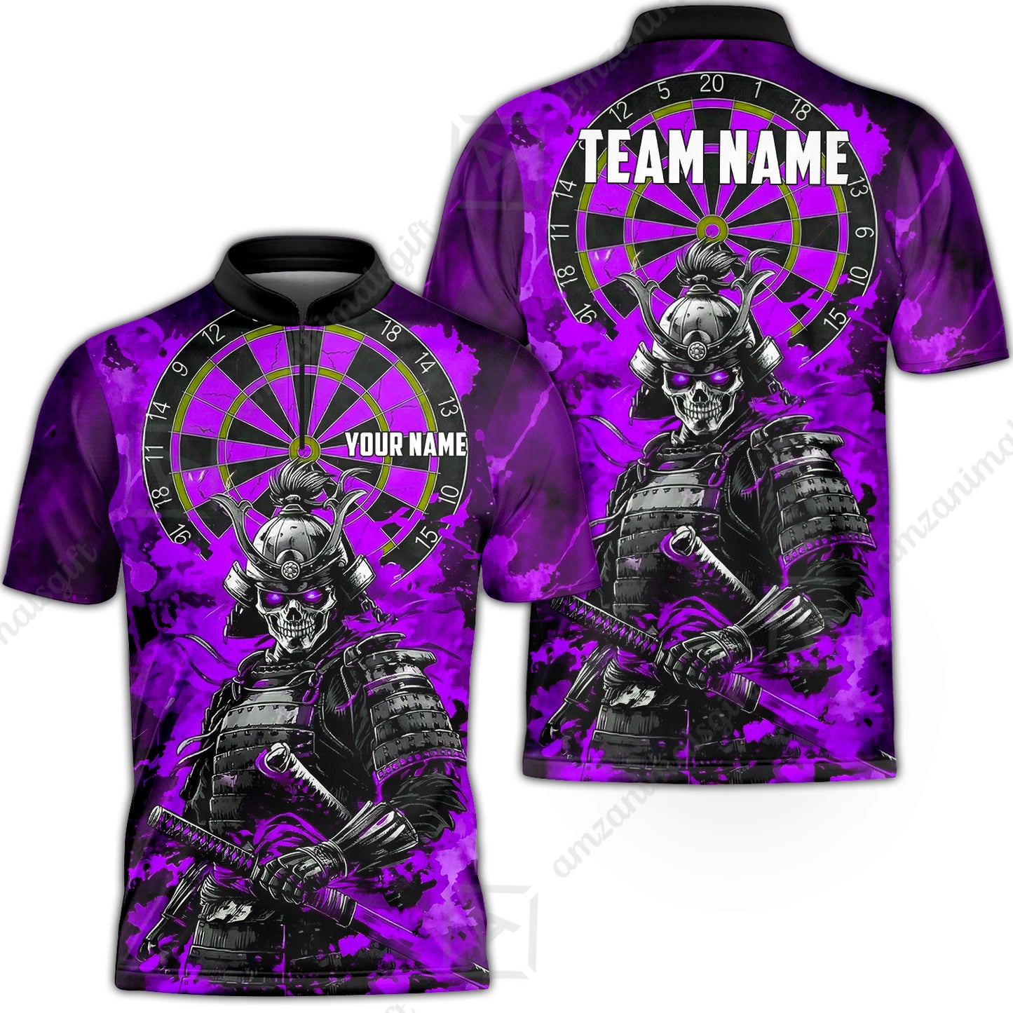 Custom Darts Team Jersey, Personalized Skull Samurai Dartboard Dart Polo Shirt For Players With Name & Team Name