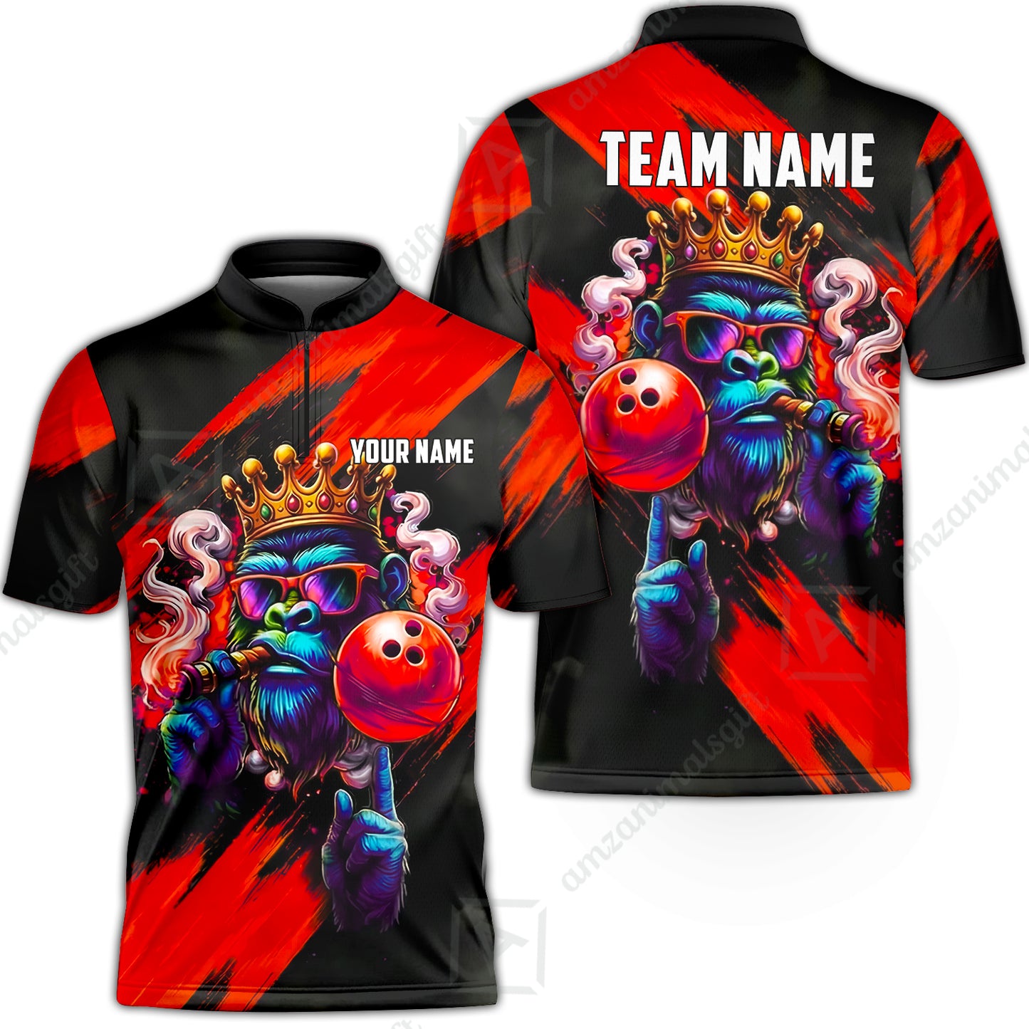 Custom Bowling Jersey Polo Shirt, Gorilla Boss King, Custom Bowling Jersey Team Shirt For Players With Name & Team Name