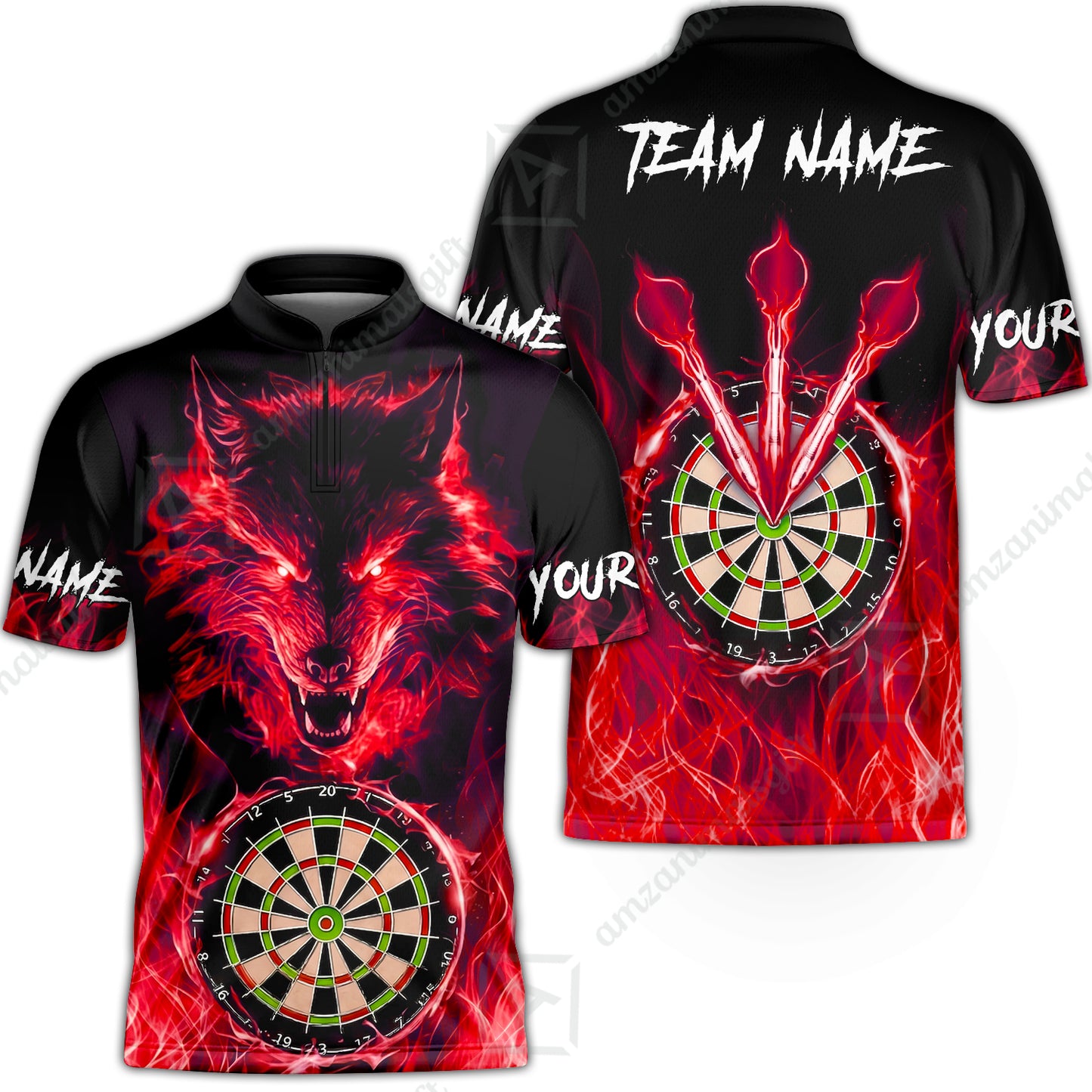 Custom Darts Jersey Polo Shirt, Dartboard Fierce Wolf Design, Uniform Dart - Personalized Name And Team Name