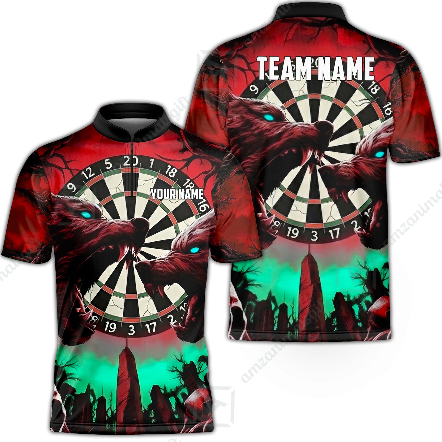 Custom Darts Team Jersey, Personalized Black Forest Wolves Dart Polo Shirt For Players With Name & Team Name