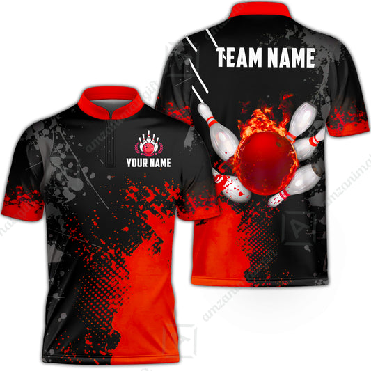 Custom Bowling Jersey Polo Shirt, Fire Ball Bowling, Custom Bowling Jersey Team Shirt For Players With Name & Team Name
