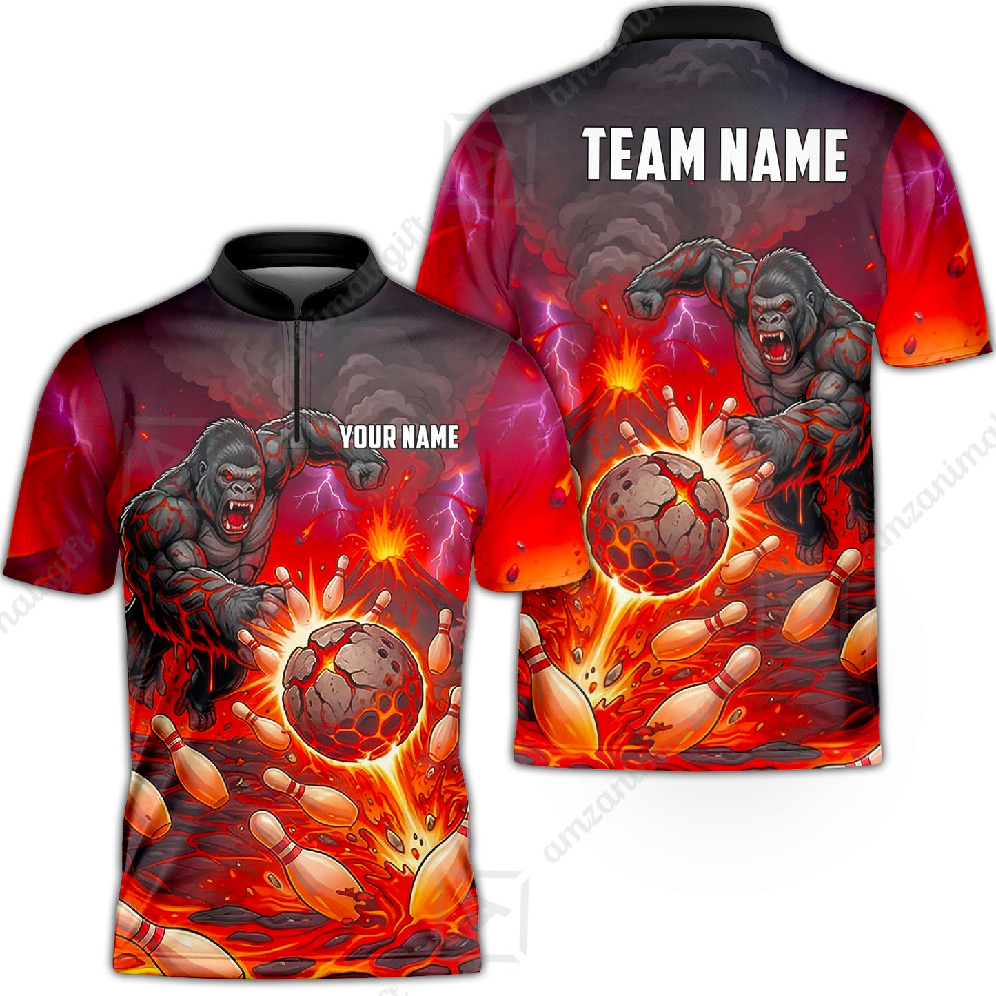Custom Bowling Jersey Polo Shirt, Fierce Gorilla Strike Bowling, Custom Bowling Jersey Team Shirt For Players With Name & Team Name