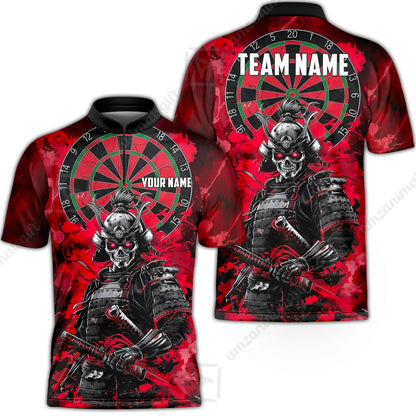 Custom Darts Team Jersey, Personalized Skull Samurai Dartboard Dart Polo Shirt For Players With Name & Team Name