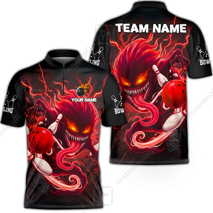 Customized Bowling Jerseys Polo Shirt, Evil Bowling Monster-Dark Bowling Spirit, Uniform Bowling - Personalized Name And Team Name