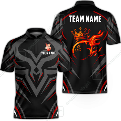 Custom Bowling Jersey Polo Shirt, Crowned Bowling Ball, Custom Bowling Jersey Team Shirt For Players With Name & Team Name