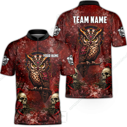 Custom Darts Team Jersey, Personalized Spooky Owl Jersey Shirt For Players With Name & Team Name