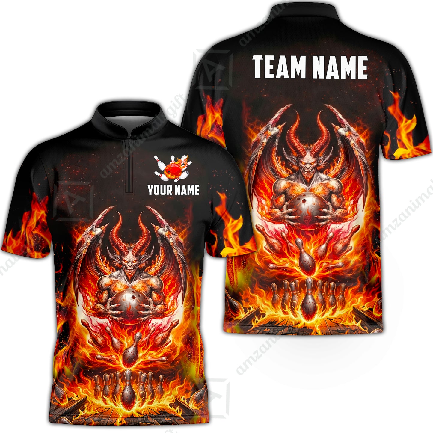 Custom Hellfire Bowling Jersey Polo Shirt, Custom Hellfire Bowling Jersey Team Shirt For Players With Name & Team Name