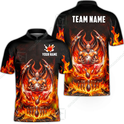 Custom Hellfire Bowling Jersey Polo Shirt, Custom Hellfire Bowling Jersey Team Shirt For Players With Name & Team Name