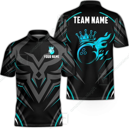 Custom Bowling Jersey Polo Shirt, Crowned Bowling Ball, Custom Bowling Jersey Team Shirt For Players With Name & Team Name