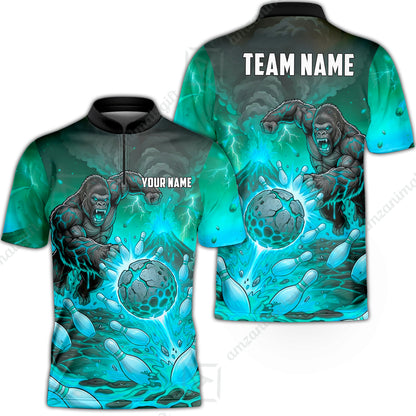 Custom Bowling Jersey Polo Shirt, Fierce Gorilla Strike Bowling, Custom Bowling Jersey Team Shirt For Players With Name & Team Name