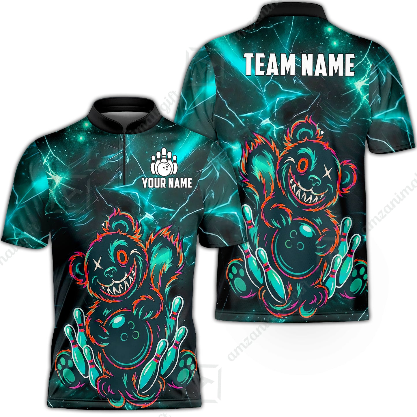 Custom Creepy Teddy Bowling Jersey Polo Shirt, Custom Creepy Teddy Bowling Jersey Team Shirt For Players With Name & Team Name