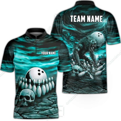 Custom Full Moon Werewolf Bowling Jersey Polo Shirt, Custom Full Moon Werewolf Bowling Jersey Team Shirt For Players With Name & Team Name