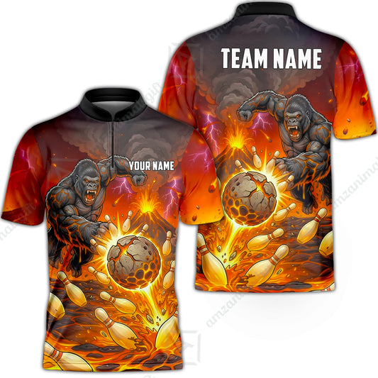Custom Bowling Jersey Polo Shirt, Fierce Gorilla Strike Bowling, Custom Bowling Jersey Team Shirt For Players With Name & Team Name