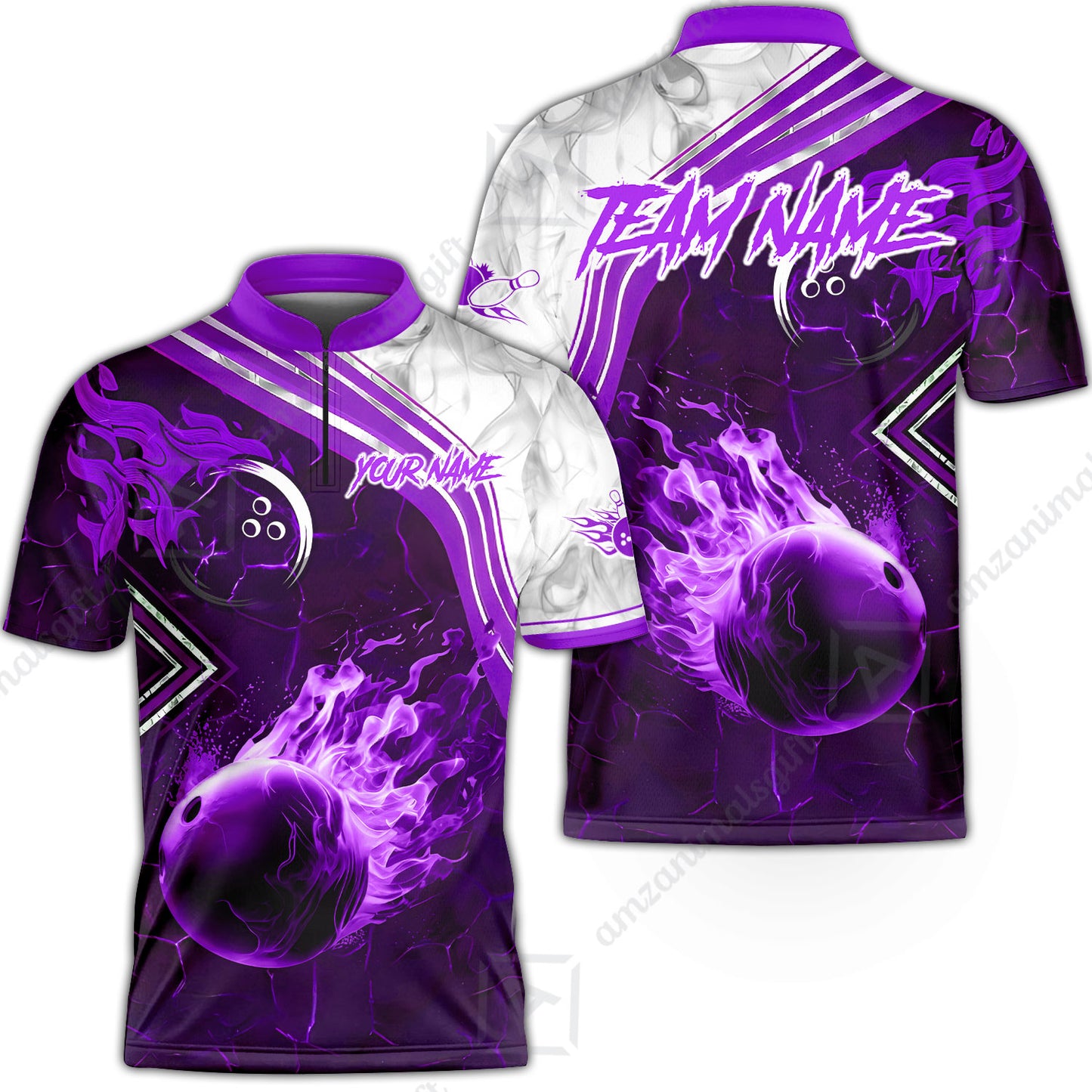 Customized Bowling Unisex Polo Shirt, Fire & Smoke Bowling Ball, Bowling Uniform - Personalized Name And Team Name