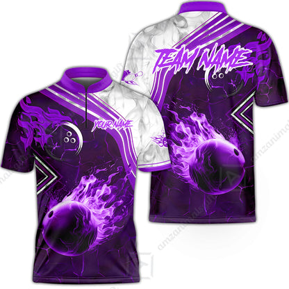 Customized Bowling Unisex Polo Shirt, Fire & Smoke Bowling Ball, Bowling Uniform - Personalized Name And Team Name