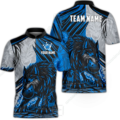 Custom Bowling Jersey Polo Shirt, Lone Wolf Strike & Emerald Frost, Custom Bowling Jersey Team Shirt For Players With Name & Team Name
