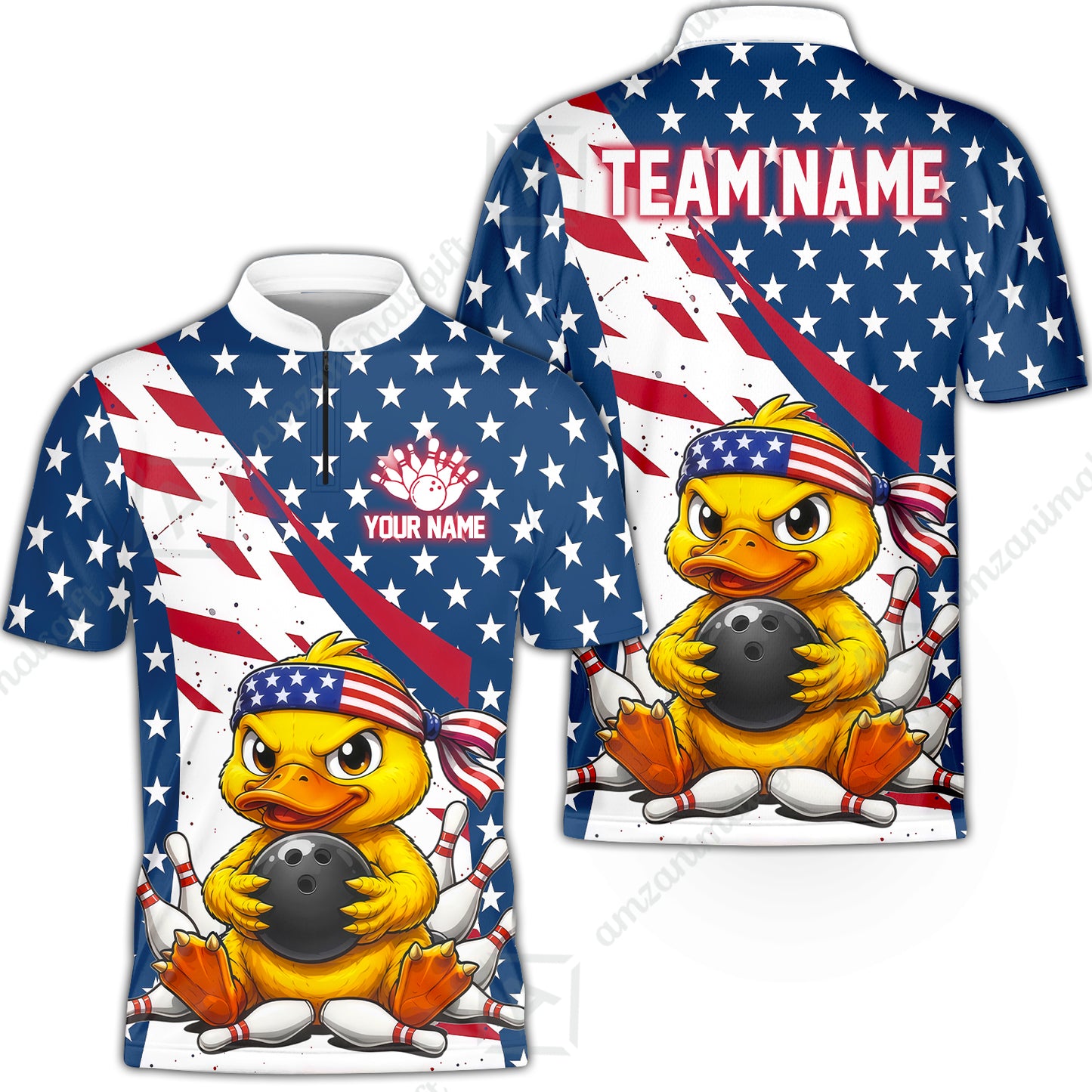 Custom Bowling Jersey Polo Shirt, Bowling US Duck, Personalize Name and Team Name
