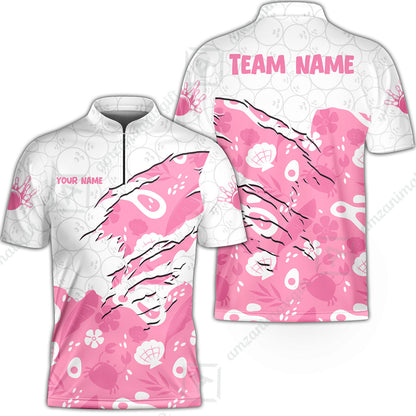 Custom Bowling Jersey Polo Shirt, Pattern Crab Half Crenate Ark Flower Glass, Personalize Name and Team Name