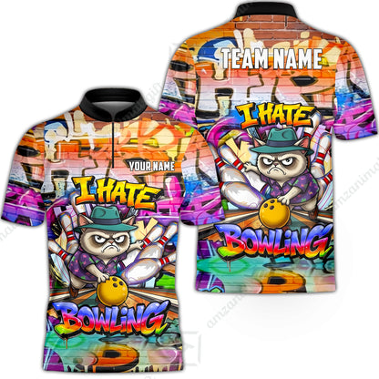 Custom Bowling Jersey Polo Shirt, Sarcastic Grumpy Cat Graffiti, Custom Bowling Jersey Team Shirt For Players With Name and Team Name