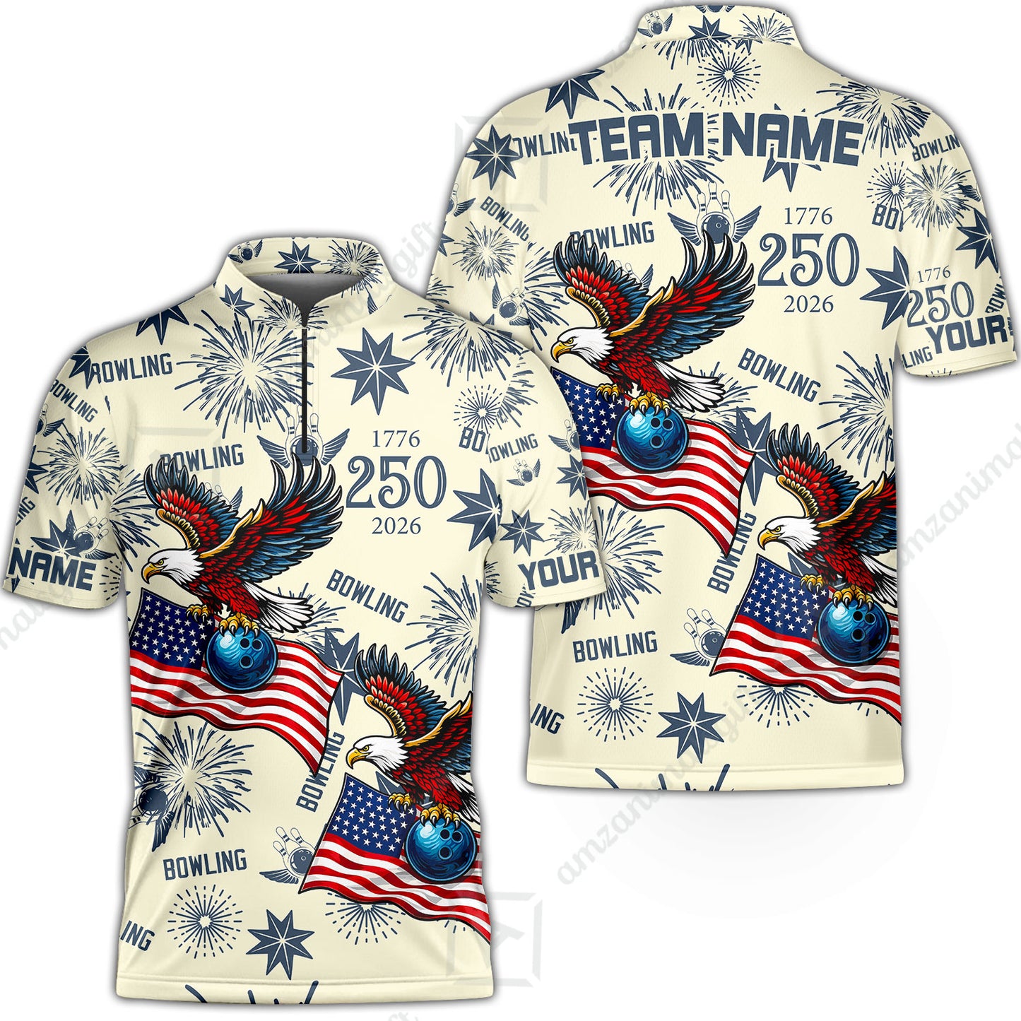 Custom Bowling Jersey Polo Shirt, USA 250 Years of Independence Bowling, Custom Bowling Jersey Team Shirt For Players With Name and Team Name