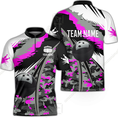 Custom Bowling Team Jersey, Personalized Long Sleeve Jersey Shirt Camo Bowling Shirt with Name & Team Name