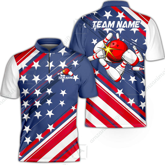 Custom Bowling Jersey Polo Shirt, Explosive Americana Strike Blast, Custom Bowling Jersey Team Shirt For Players With Name and Team Name