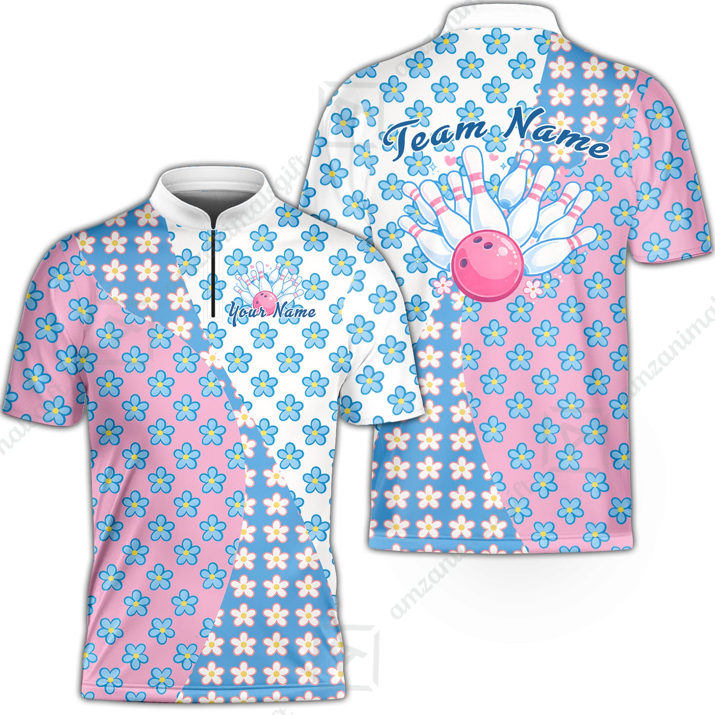 Custom Bowling Jersey Polo Shirt, Pastel Retro Flower Power Bloom, Custom Bowling Jersey Team Shirt For Players With Name and Team Name