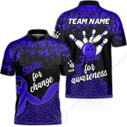 Custom Bowling Jersey Uniform Shirt, Bowling Strike For Change Team Shirt For Players With Name & Team Name