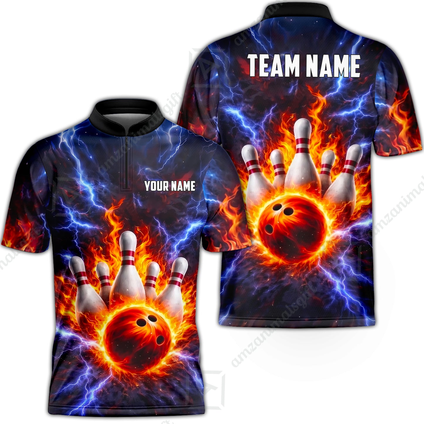 Custom Bowling Jersey Polo Shirt, Electric Lightning Storm Bowling, Custom Bowling Jersey Team Shirt For Players With Name and Team Name