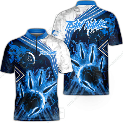 Customized Bowling Unisex Polo Shirt, Fire & Smoke Bowling Pins, Bowling Uniform - Personalized Name And Team Name