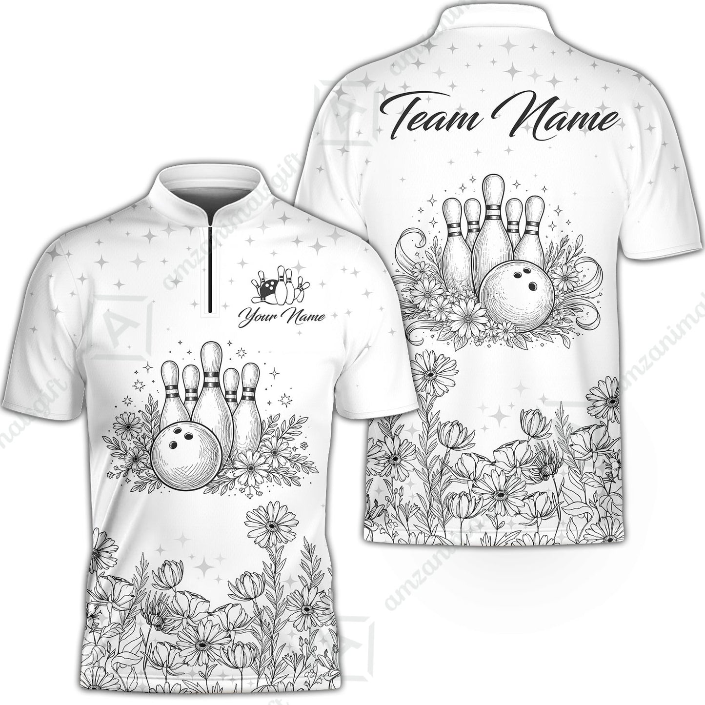 Custom Bowling Polo Shirt, Gerbera Flowers Bowling Custom Bowling Polo Team Shirt With Name & Team Name
