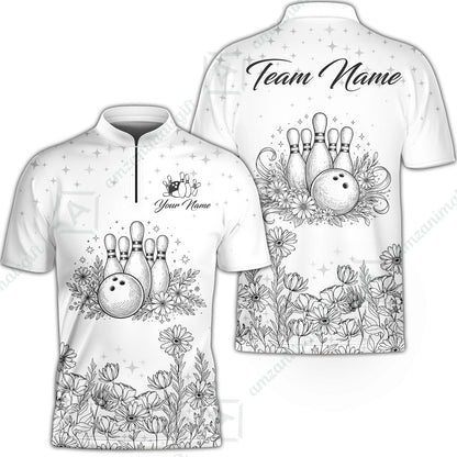 Custom Bowling Polo Shirt, Gerbera Flowers Bowling Custom Bowling Polo Team Shirt With Name & Team Name