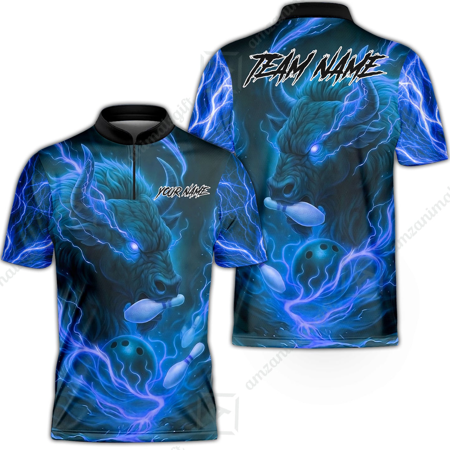 Custom Bowling Jersey Polo Shirt, Charging Bull Bowling Custom Bowling Jersey Team Shirt For Players With Name & Team Name