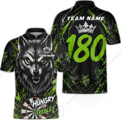 Custom Darts Jersey Polo Shirt, Wolf 180, Custom Dart Jersey Team Shirt For Players With Name & Team Name