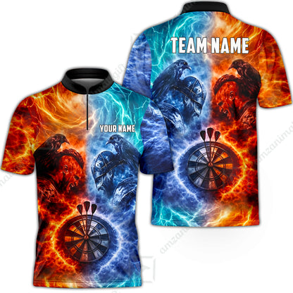 Custom Darts Team Jersey, Personalized Fire Ice Raven Darts Polo Shirt For Players With Name & Team Name