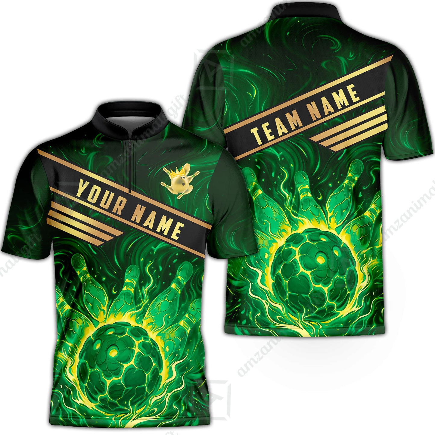 Custom Bowling Polo Shirt, Glowing Bowling Ball and Pins Custom Bowling Polo Team Shirt For Players With Name & Team Name