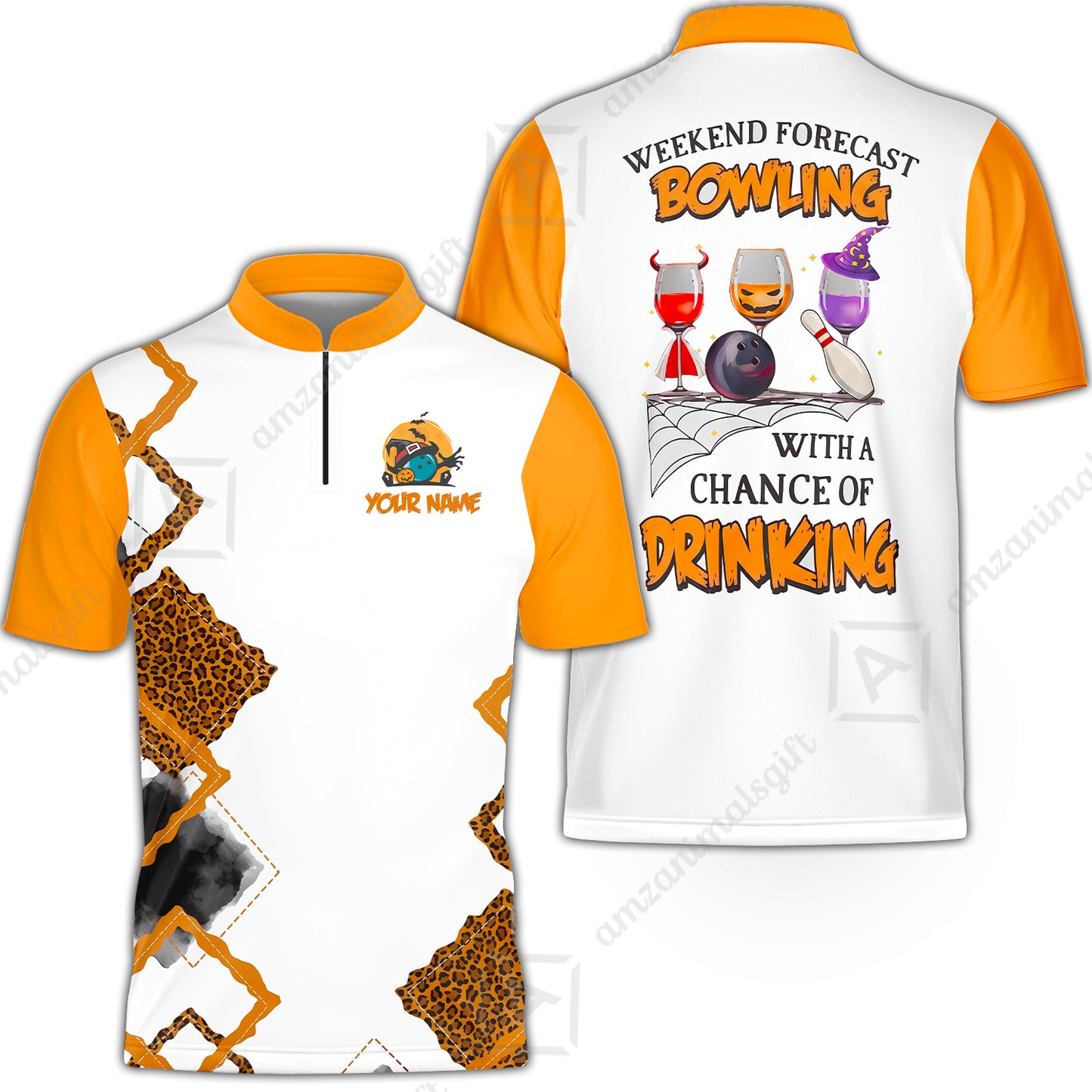 Custom Bowling Jersey Polo Shirt, Weekend Forecast Bowling With A Chance Of Drinking, Personalize Name and Team Name