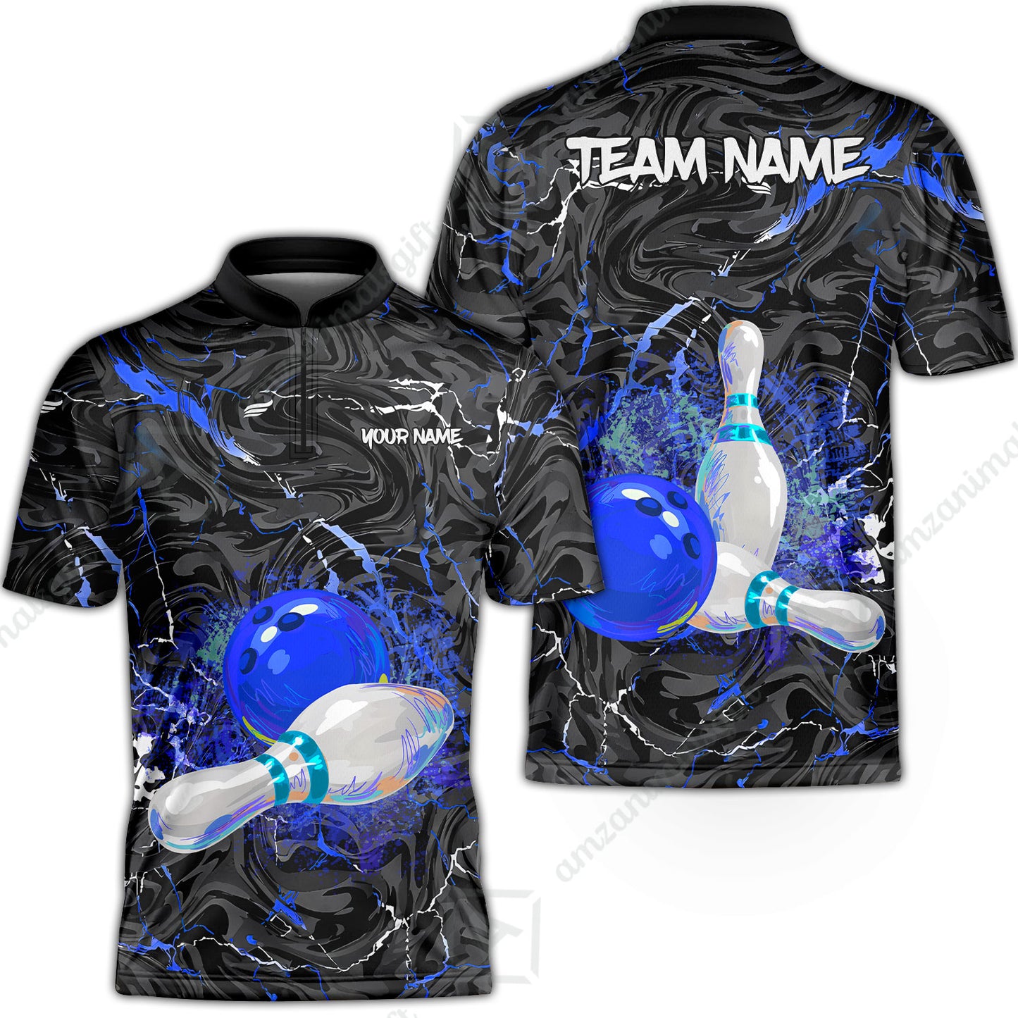 Customized Bowling Unisex Polo Shirt, Swirling Marbled Pattern Vibrant Veins, Bowling Uniforms, Personalized Name And Team Name