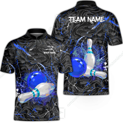 Customized Bowling Unisex Polo Shirt, Swirling Marbled Pattern Vibrant Veins, Bowling Uniforms, Personalized Name And Team Name