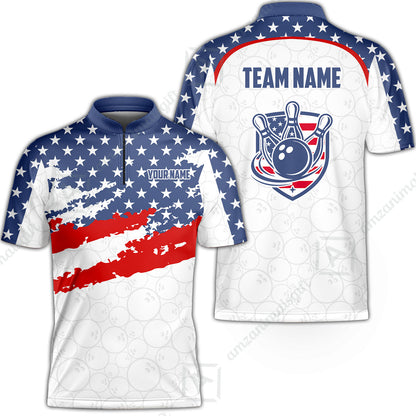 Custom Bowling Jersey Polo Shirt, America Star Flag Bowling, Custom Bowling Jersey Team Shirt For Players With Name & Team Name