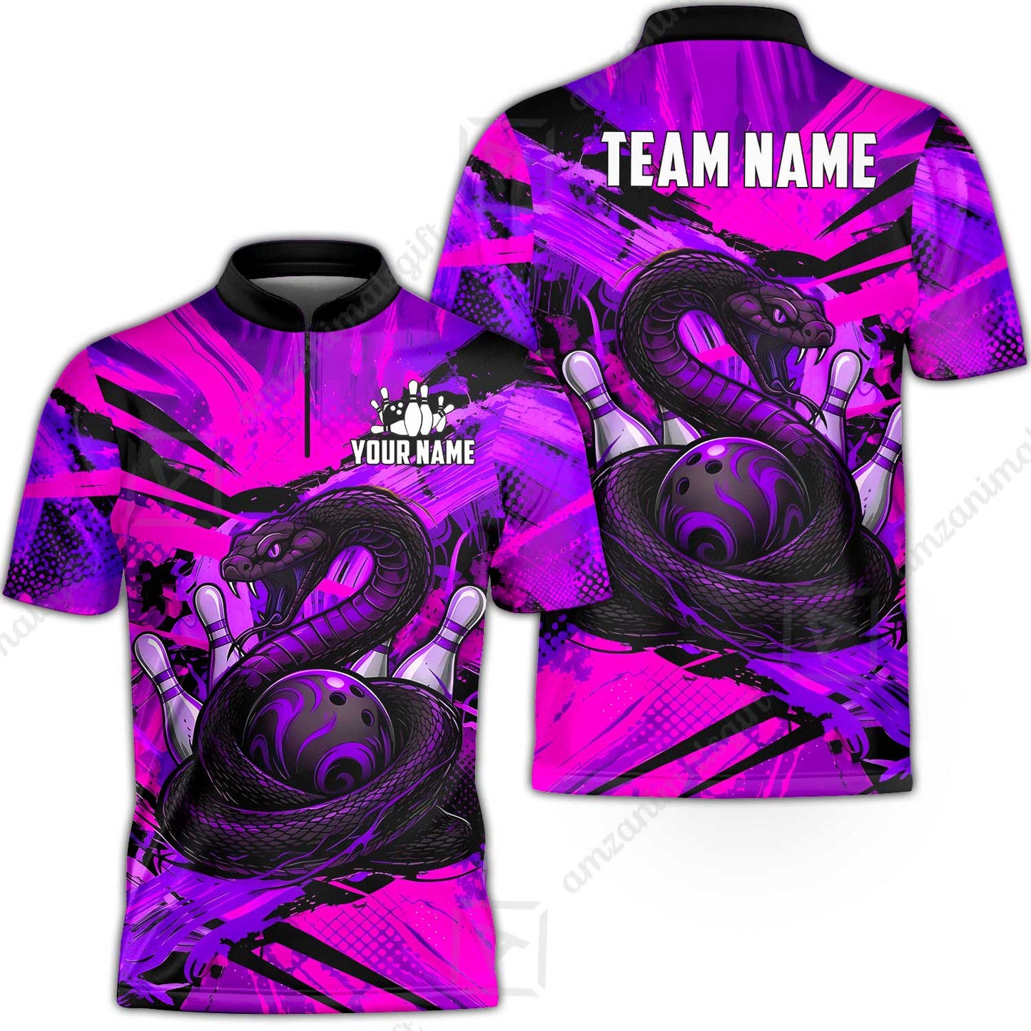 Custom Bowling Jersey Polo Shirt, Viper Venom Strike & Cyberpunk Splash, Custom Bowling Jersey Team Shirt For Players With Name & Team Name