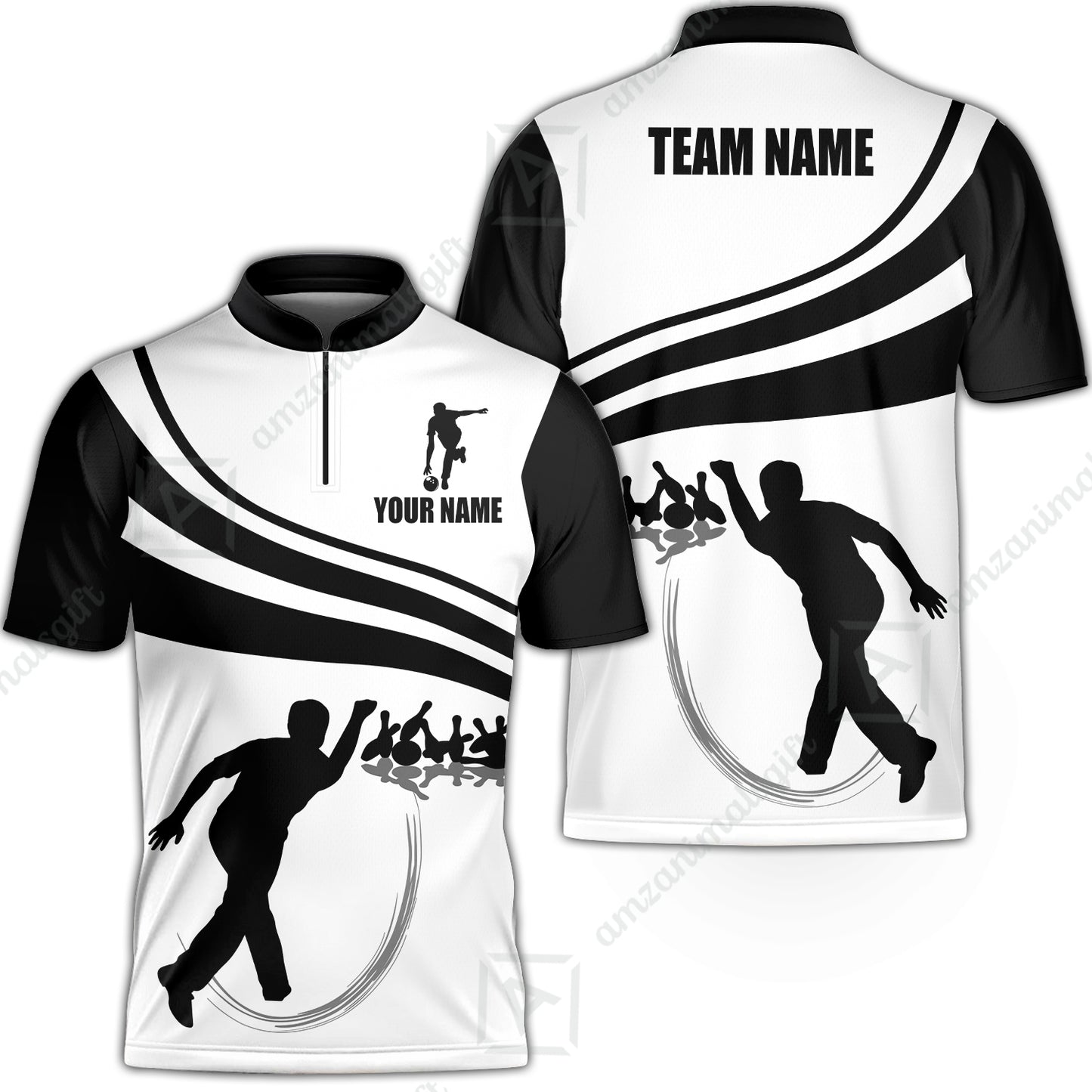 Bowling Jersey Custom Name - Black and Gold Men Bowlers Personalized Bowling Jersey