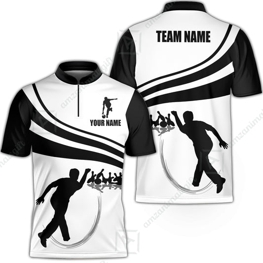 Bowling Jersey Custom Name - Black and Gold Men Bowlers Personalized Bowling Jersey