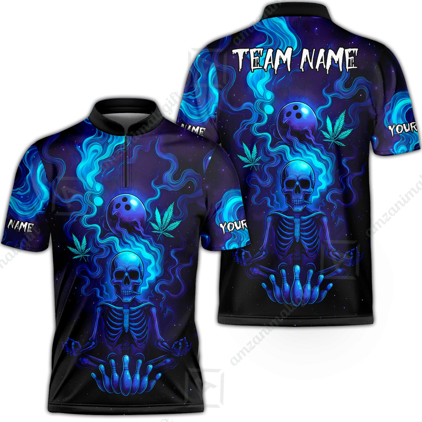 Custom Bowling Team Unisex Polo Shirt, Neon Skull CNB Bowling Custom Shirt Featuring Personalized Name and Team Name