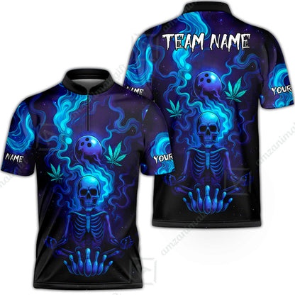 Custom Bowling Team Unisex Polo Shirt, Neon Skull CNB Bowling Custom Shirt Featuring Personalized Name and Team Name