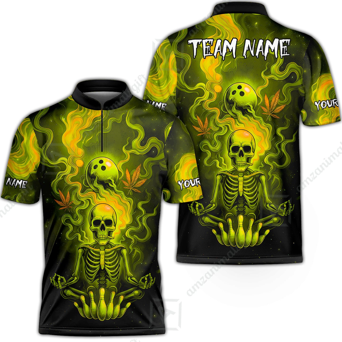 Custom Bowling Team Unisex Polo Shirt, Neon Skull CNB Bowling Custom Shirt Featuring Personalized Name and Team Name