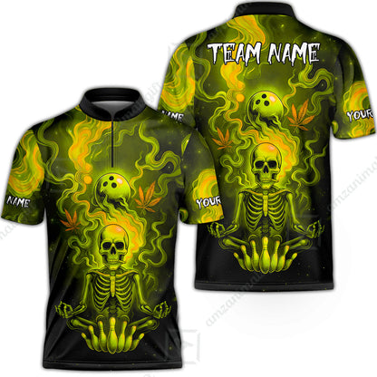 Custom Bowling Team Unisex Polo Shirt, Neon Skull CNB Bowling Custom Shirt Featuring Personalized Name and Team Name