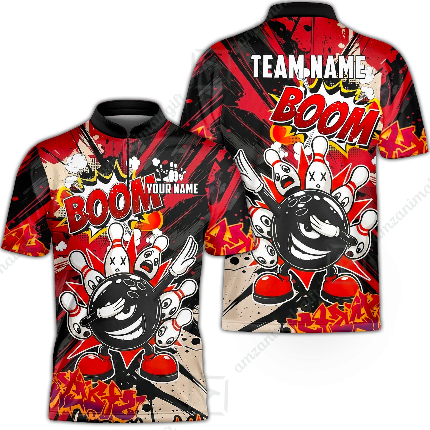 Custom Bowling Jersey Polo Shirt, Dabbing Cartoon Monster, Custom Bowling Jersey Team Shirt For Players With Name & Team Name