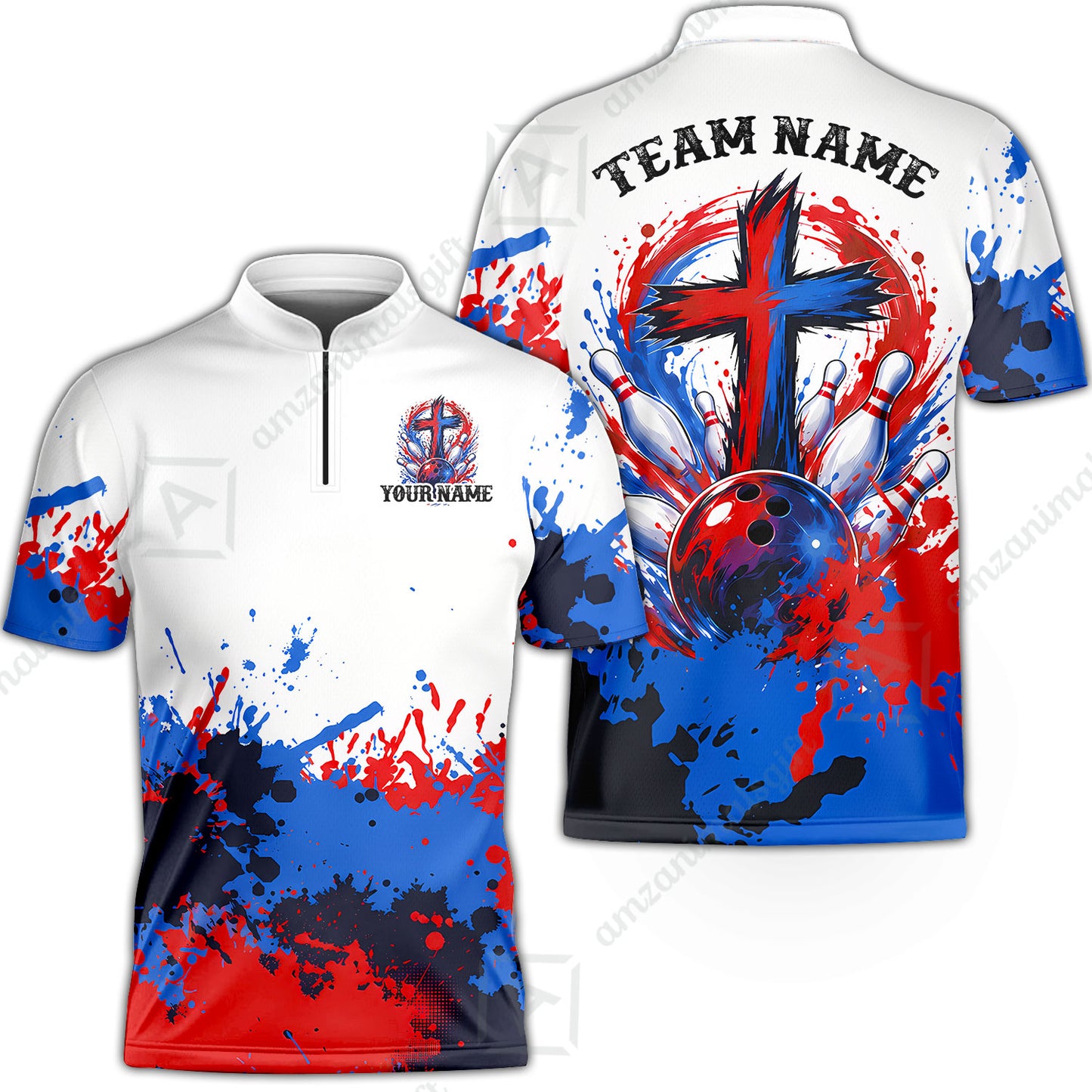 Custom Bowling Jersey Polo Shirt, Splash Pain Bowling Cross Colorful, Custom Bowling Jersey Team Shirt For Players With Name & Team Name