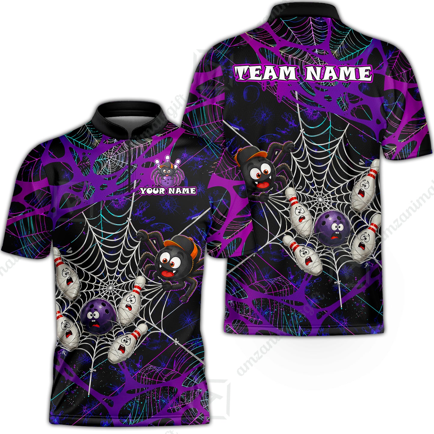 Custom Bowling Jersey Polo Shirt, Spider Bowling, Personalize Name and Team Name